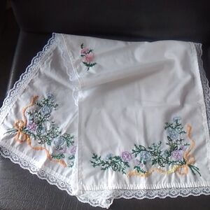 White Embroidered Floral Lace Table Linen